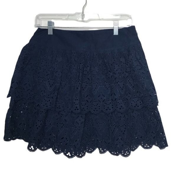 Banana Republic Blue 2 Tier Laser Cut Skirt $118 NWT Size 2 - Picture 1 of 7